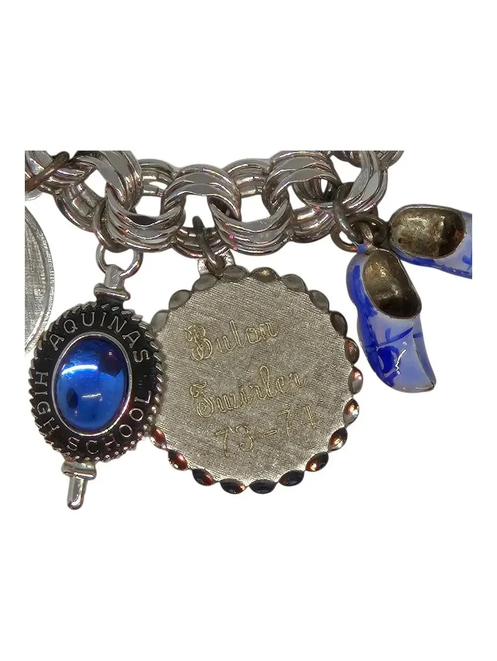 VTG Sterling Silver CHUNKY Heavy Estate Charm Bracelet , Iowa, St Thomas Aquinas